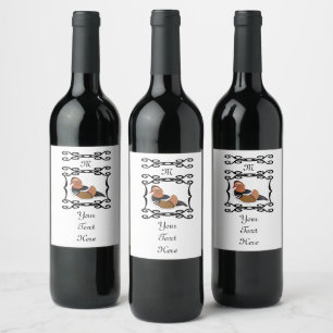 Étiquette Pour Bouteilles De Vin Monogramme illustrant le canard mandarin