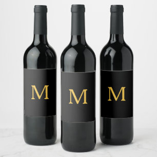 Étiquette Pour Bouteilles De Vin Monogramme Initial Nom Personnalisé Or Noir Élégan