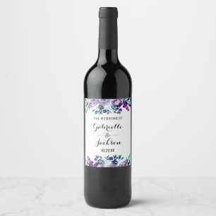 Étiquette Pour Bouteilles De Vin Monogramme Mariage d'aquarelle de la menthe et du 