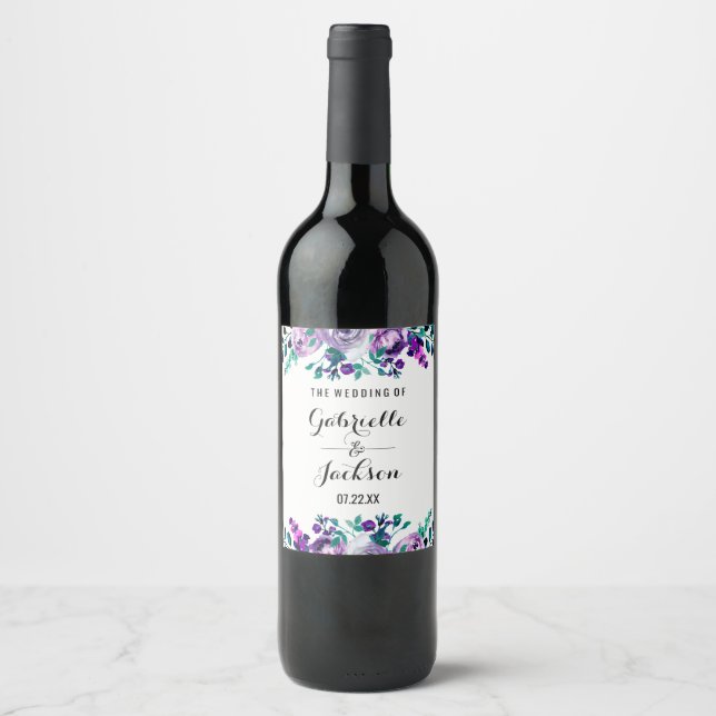 Étiquette Pour Bouteilles De Vin Monogramme Mariage d'aquarelle de la menthe et du  (Devant)