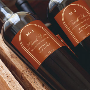 Étiquette Pour Bouteilles De Vin Monogramme Merci personnalisé Mariage Arche en ter