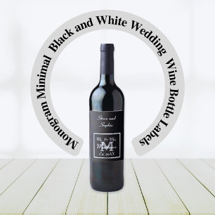 Étiquette Pour Bouteilles De Vin Monogramme minimal   Mariage noir et blanc
