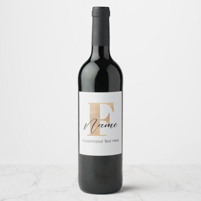 Étiquette Pour Bouteilles De Vin Monogramme moderne Initiale F & Nom Personnalisé (Devant)