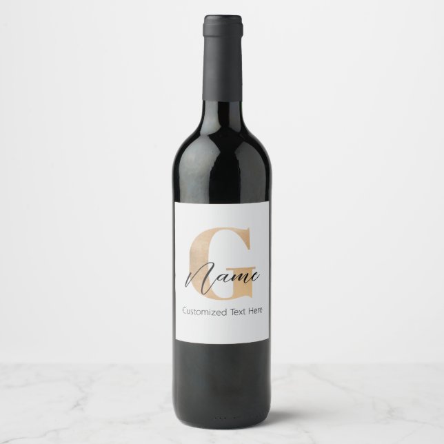 Étiquette Pour Bouteilles De Vin Monogramme moderne Initiale G & Nom Personnalisé (Devant)