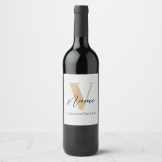 Étiquette Pour Bouteilles De Vin Monogramme Moderne Initiale V & Nom Personnalisé