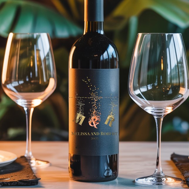 Étiquette Pour Bouteilles De Vin Monogramme moderne Monogramme initial élégant chic (Créateur téléchargé)