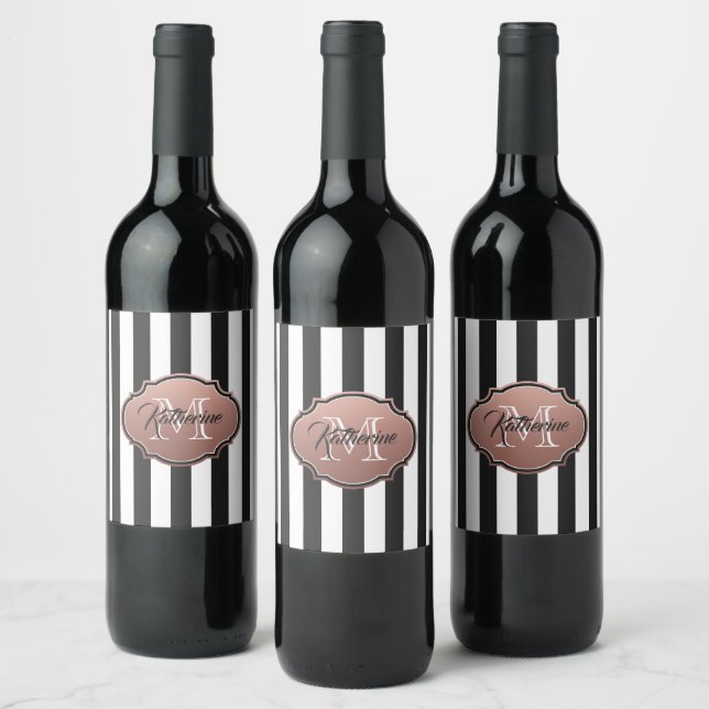 Étiquette Pour Bouteilles De Vin Monogramme noir et blanc (Bouteilles)