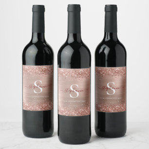 Étiquette Pour Bouteilles De Vin Monogramme Rose Gold Faux-Parties scintillant Girl