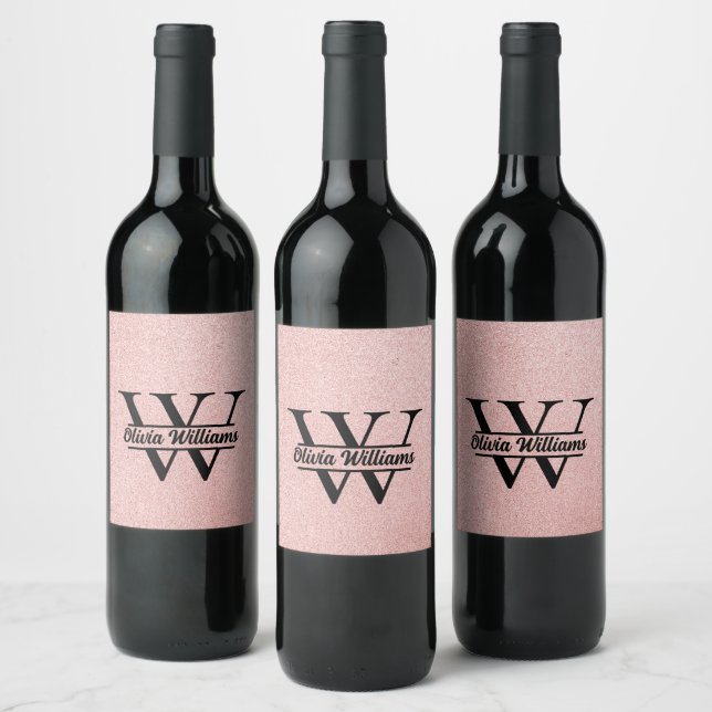 Étiquette Pour Bouteilles De Vin Monogramme rose Parties scintillant or | Girly Mod (Bouteilles)