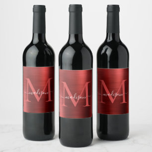 Étiquette Pour Bouteilles De Vin Monogramme rouge de Bourgogne Girly Script métall