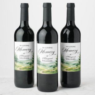 Étiquette Pour Bouteilles De Vin Montagnes et arbres Célébration de la vie funérair