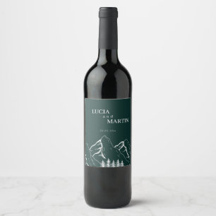 Étiquette Pour Bouteilles De Vin Montagnes extérieures Pine Tree Emerald Green