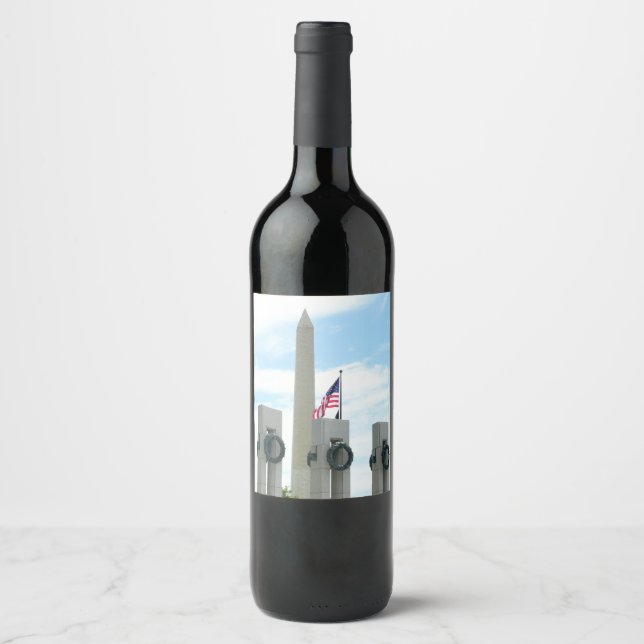 Étiquette Pour Bouteilles De Vin Monument Washington et mémorial de la Seconde Guer (Devant)