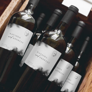 Étiquette Pour Bouteilles De Vin Moody Black Watercolor Mariage minimaliste
