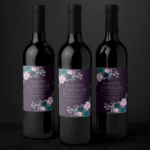 Étiquette Pour Bouteilles De Vin Moody Boho Foncé Eggplant pourpre et Turquoise F