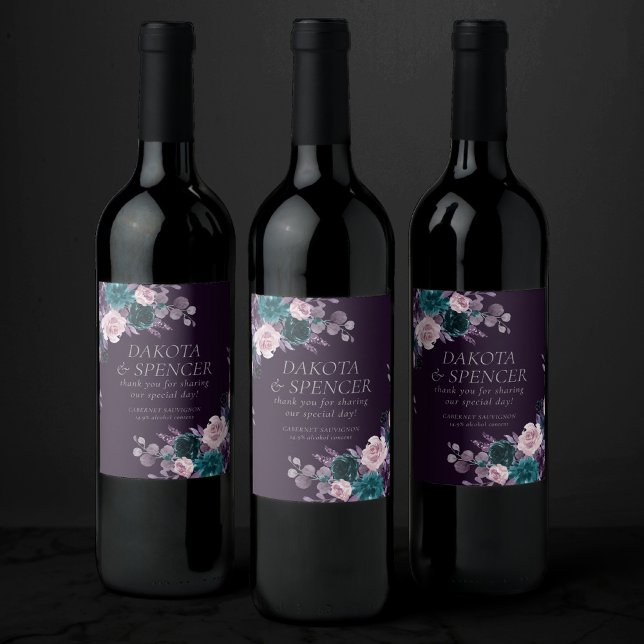 Étiquette Pour Bouteilles De Vin Moody Boho | Foncé Eggplant pourpre et Turquoise F (Créateur téléchargé)