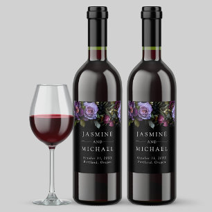 Étiquette Pour Bouteilles De Vin Moody Gothic Purple Floral Mariage