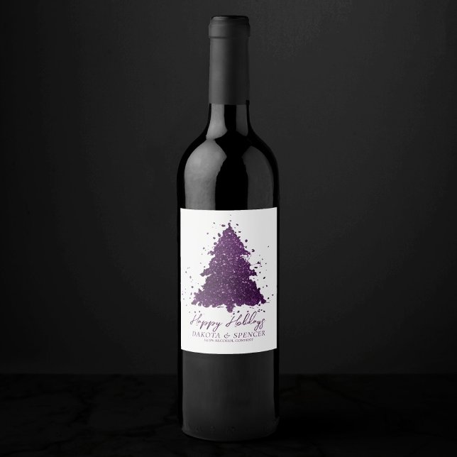 Étiquette Pour Bouteilles De Vin Moody Joyeux Noël | Plum profond violet personnali (Créateur téléchargé)