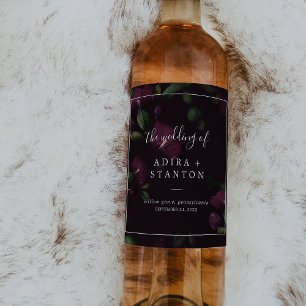 Étiquette Pour Bouteilles De Vin Moody Purple Blooms Mariage Motif noir