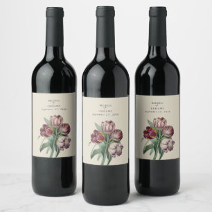 Étiquette Pour Bouteilles De Vin Moody Watercolor Purple Tulips Mariage Cadeau