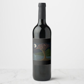 Étiquette Pour Bouteilles De Vin Moonlit River Tree Wine Label