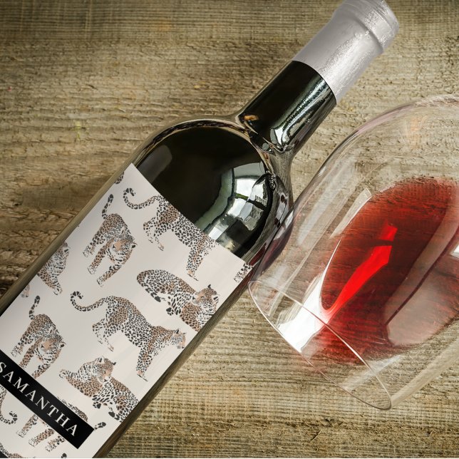 Étiquette Pour Bouteilles De Vin Motif animal sauvage de la Jungle Leopard (Créateur téléchargé)