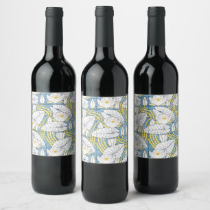 Étiquette Pour Bouteilles De Vin Motif Art Nouveau de nénuphar vert sauge