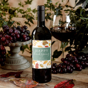 Étiquette Pour Bouteilles De Vin Motif d'aquarelle d'automne Bon thanksgiving