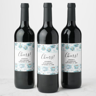 Étiquette Pour Bouteilles De Vin Motif d'aquarelle de la belle baleine nautique
