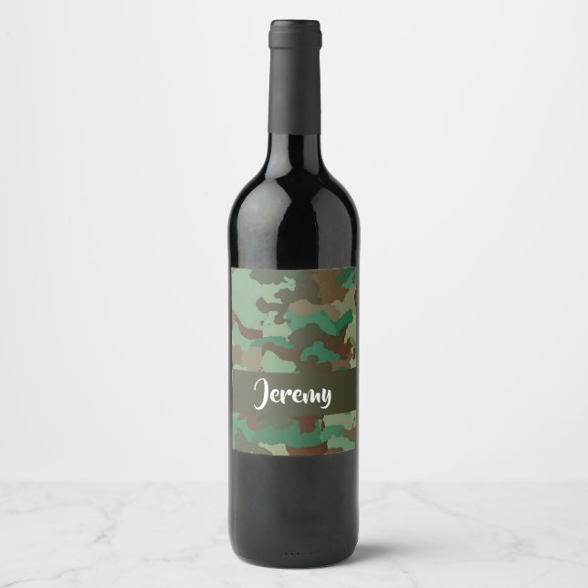 Étiquette Pour Bouteilles De Vin Motif de camouflage de nom personnalisé (Devant)