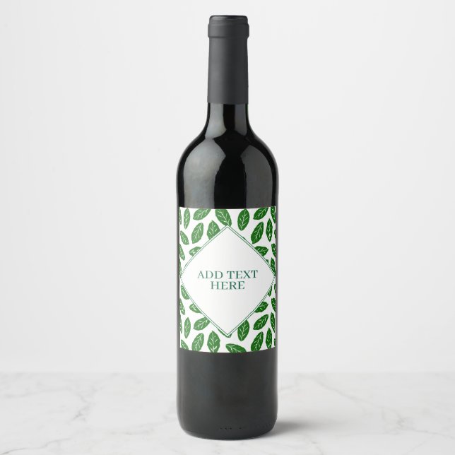 Étiquette Pour Bouteilles De Vin Motif de feuillage à feuilles vertes (Devant)