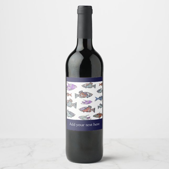 Étiquette Pour Bouteilles De Vin Motif de poissons tropicaux (Devant)