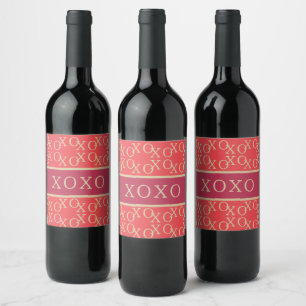 Étiquette Pour Bouteilles De Vin Motif de typographie en or rouge rose chaud XOXO