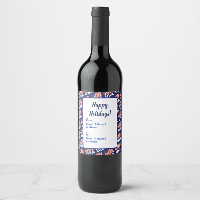 Étiquette Pour Bouteilles De Vin Motif du drapeau américain (Devant)