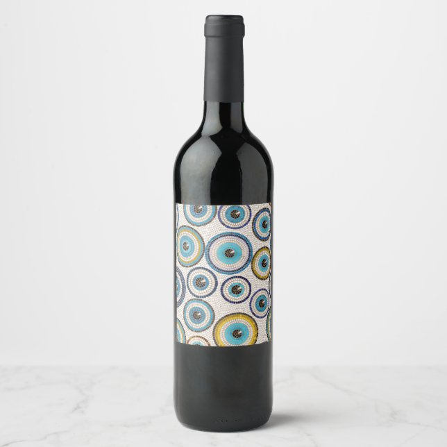 Étiquette Pour Bouteilles De Vin Motif en mosaïque de l'oeil maléfique (Devant)