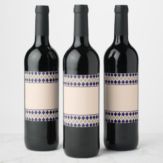 Étiquette Pour Bouteilles De Vin Motif géométrique diamant en bleu marine et beige