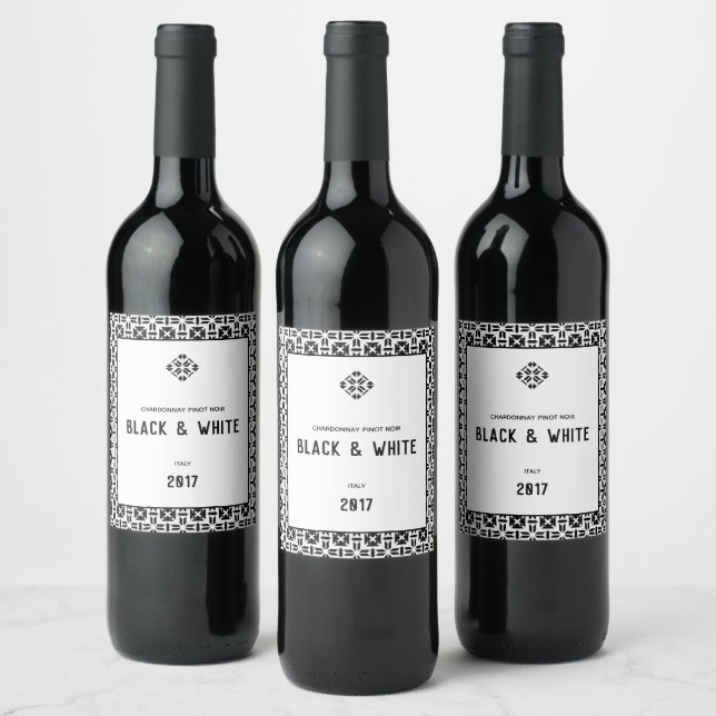 Étiquette Pour Bouteilles De Vin Motif géométrique élégant noir et blanc (Bouteilles)