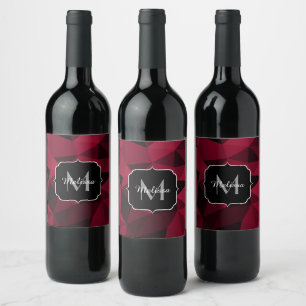 Étiquette Pour Bouteilles De Vin Motif géométrique rose magenta rouge noir Monogram