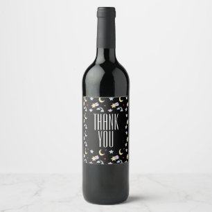 Étiquette Pour Bouteilles De Vin Motif lunatique de lune, d'étoiles et de nuages