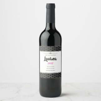 Étiquette Pour Bouteilles De Vin Motif Mandala Élégant à Fleurs Noires et Blanches
