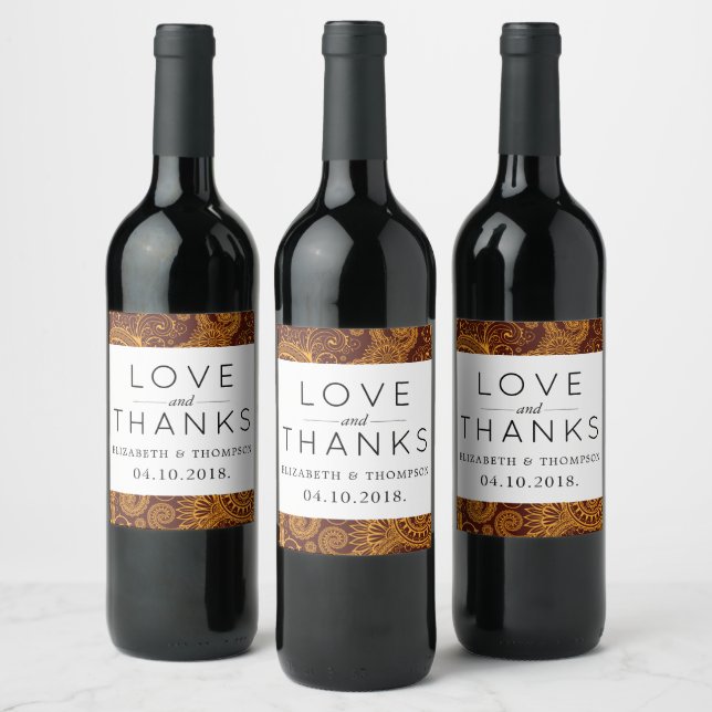 Étiquette Pour Bouteilles De Vin Motif Paisley, Persian Paisley, Boteh, Mariage (Bouteilles)