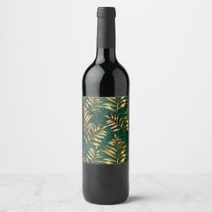 Étiquette Pour Bouteilles De Vin Motif sans couture avec des fougères dorées