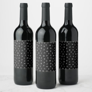 Étiquette Pour Bouteilles De Vin Motif Viking Runes blanc sur Arrière - plan noir