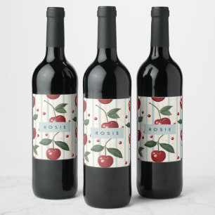 Étiquette Pour Bouteilles De Vin Motif Vintage rétro rouge cerise personnalisé