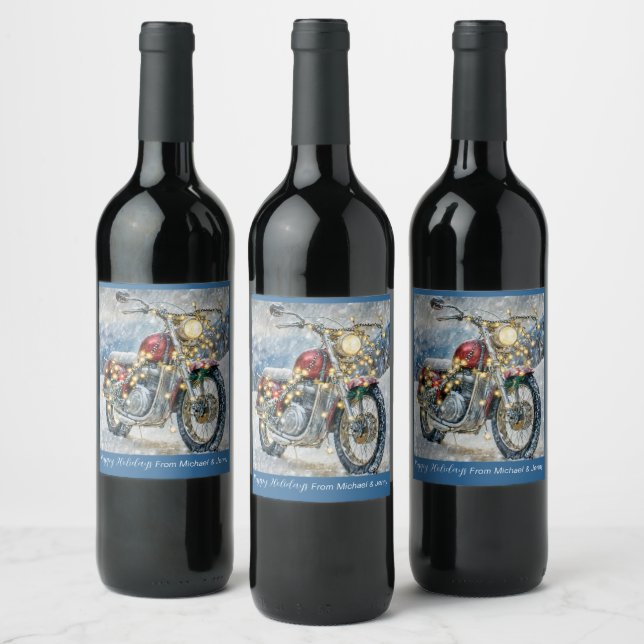 Étiquette Pour Bouteilles De Vin Moto rouge avec lumières de Noël (Bouteilles)