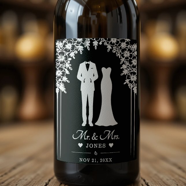 Étiquette Pour Bouteilles De Vin Mr & Mrs Wedding Dress Tuxedo Newlywed Couple (Mr & Mrs Wedding Dress Tuxedo Newlywed Couple Wine Label
)