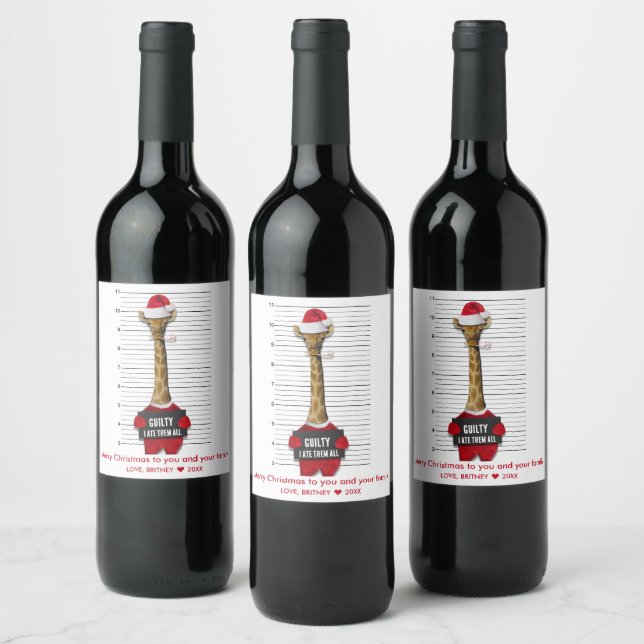 Étiquette Pour Bouteilles De Vin Mugshot Guilty Funny Giraffe Noël (Bouteilles)