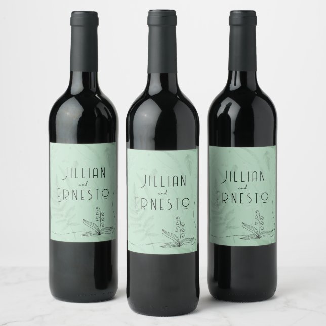 Étiquette Pour Bouteilles De Vin Muguet || Vert Clair avec Graphique (Bouteilles)