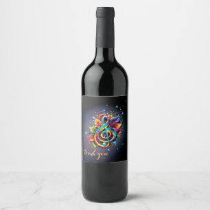 Étiquette Pour Bouteilles De Vin Musique, clef colorée avec feuilles.