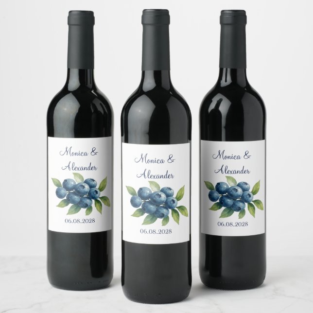 Étiquette Pour Bouteilles De Vin Myrtilles Mariage d'été Fruits Bleus  (Bouteilles)